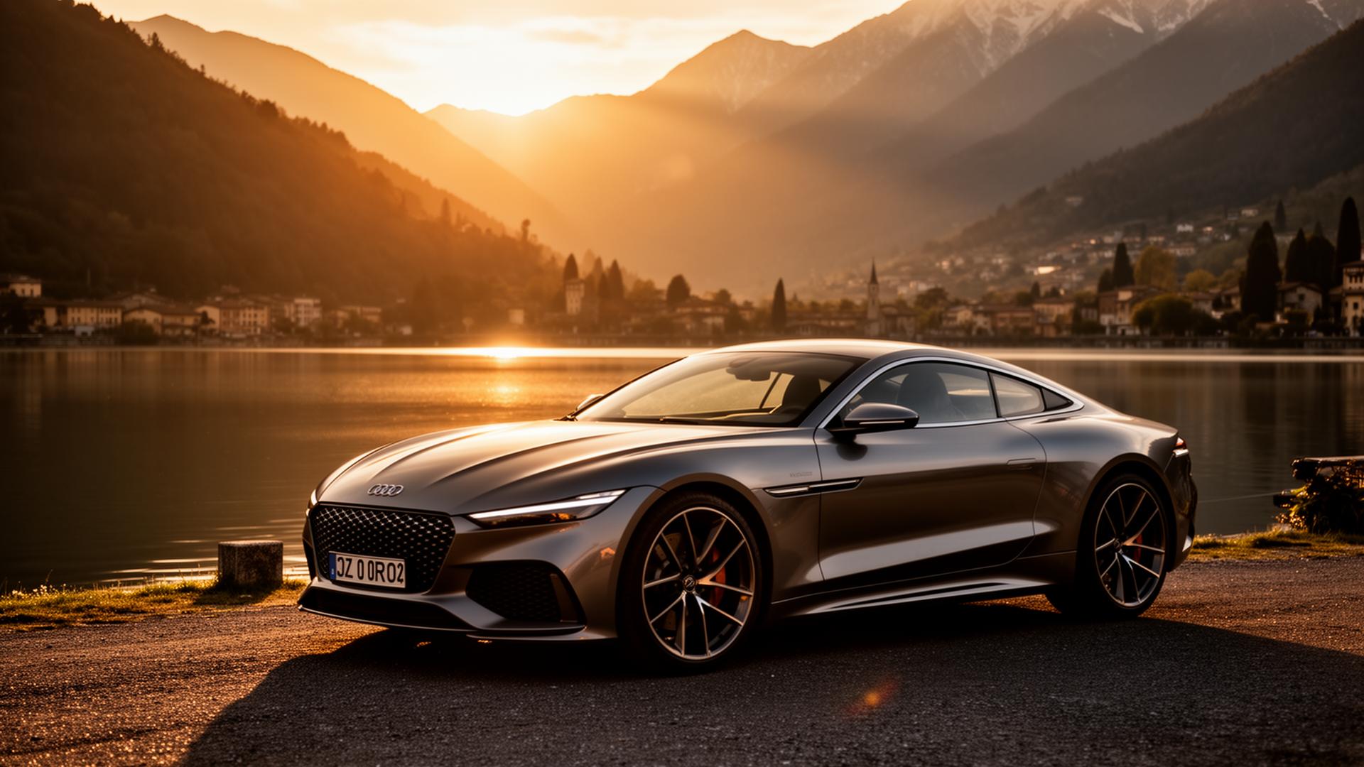 Auto premium di TOP FUEL Car Rental al tramonto sul Lago d'Orta
